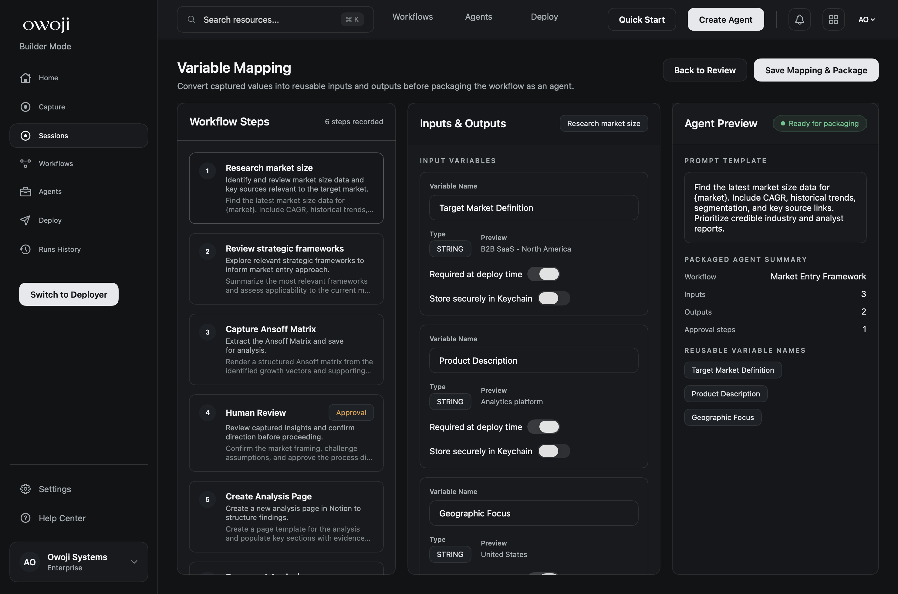 Session to process view mapping raw events into clusters and steps.