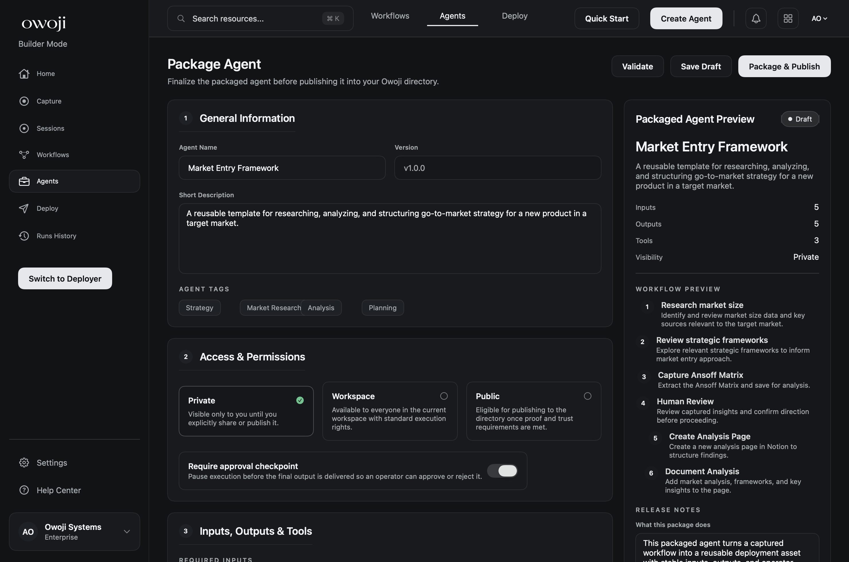 Template editor showing process steps and schema.